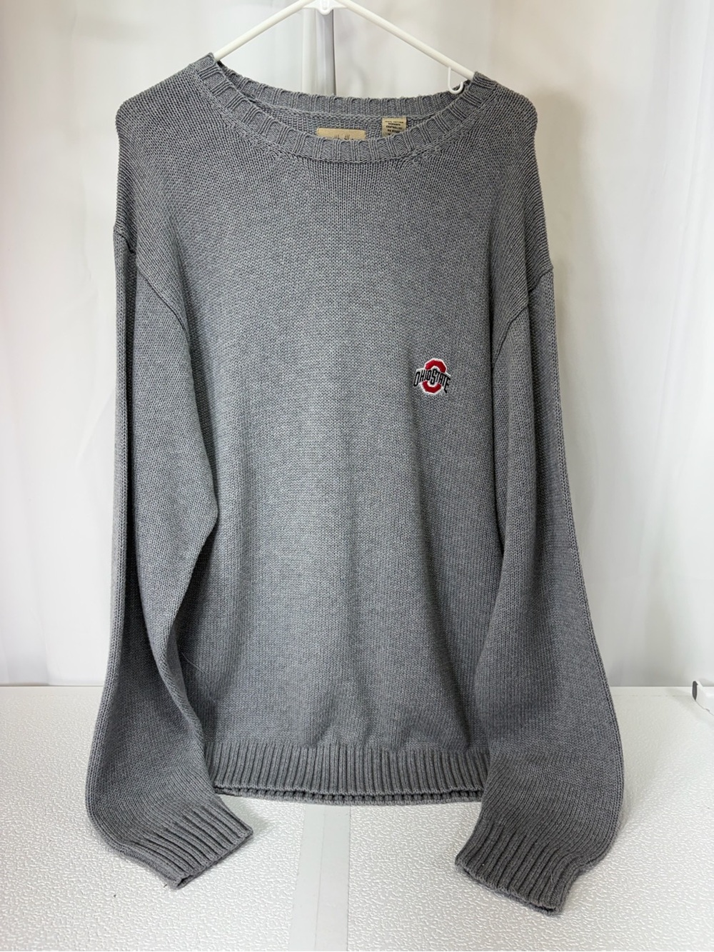 Gray Crewneck Sweater with Embroidered Ohio State Chest Logo 4185